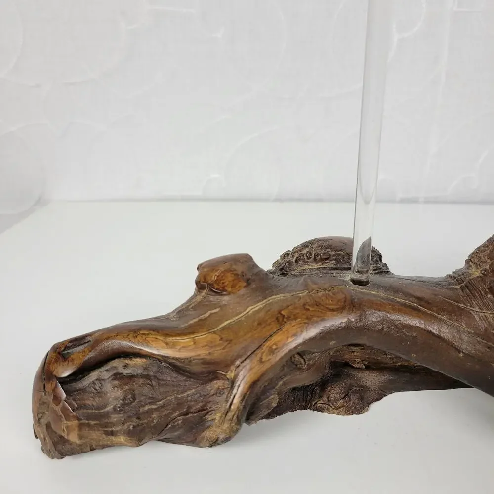 Vintage Burl Root Oil Candle Lamp Glass Lantern Wood Base Retro MCM Decor